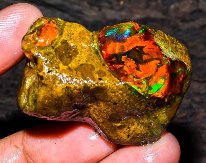 Opal Rough Gemstone, Natural Crystal Opal Rough,Welo Fire Crystal Opal, Flashy Fire Specimens Ethiopian Opal Raw, Oil Opal Rough, 83.00 Cts.