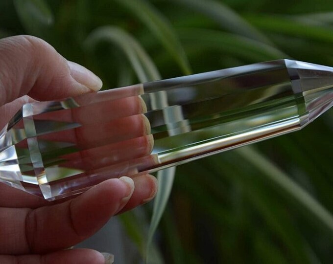 Real Tibetan Himalayan High Altitude 99% Clear 13 Sided Hand cut Crystal Point Quartz Vogel Wand 5.49 inch , Spiritual Reiki Healing HOK-13