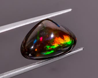 Iridescent Black Opal Cabochon: Heart Gemstone for Jewelry (10x14x07mm)
