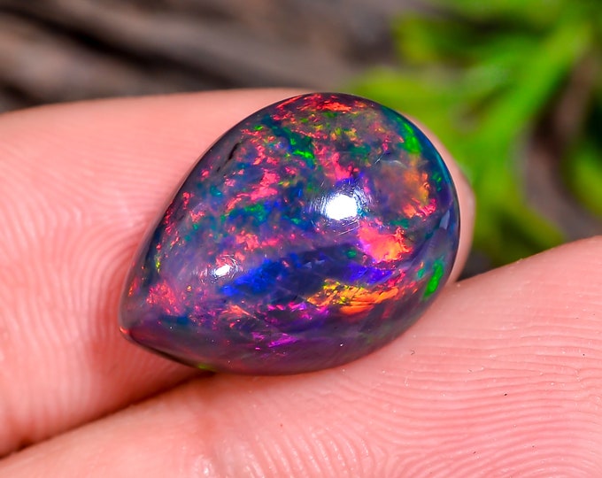Attractive Top Grade Quality 100% Natural Black Ethiopian Opal Pear Shape Cabochon Gemstone For Making Jewelry 16X12X7 MM 06.00 Cts. KR40-26