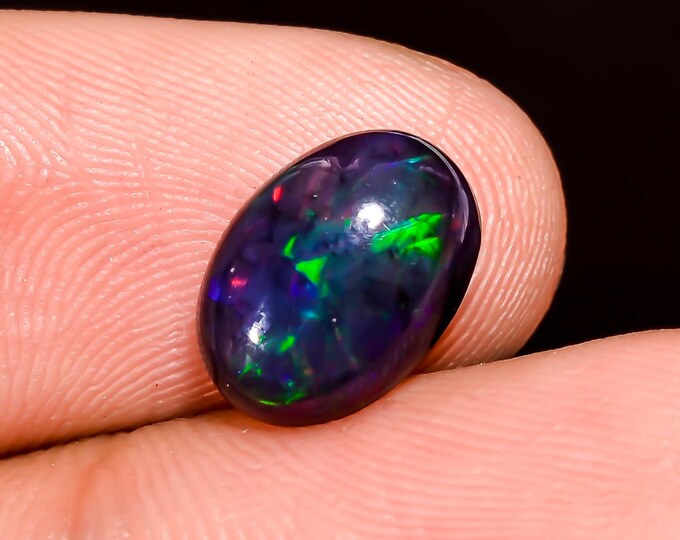 Natural Fire Black Ethiopian Opal Oval Gemstone 10x7x4 MM 1.5 Ct