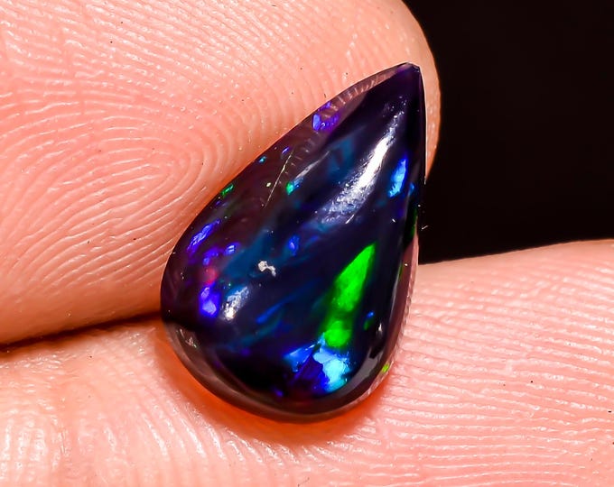 Natural Fire Black Ethiopian Opal Pear Gemstone 13x08x04 MM 2.00 Ct
