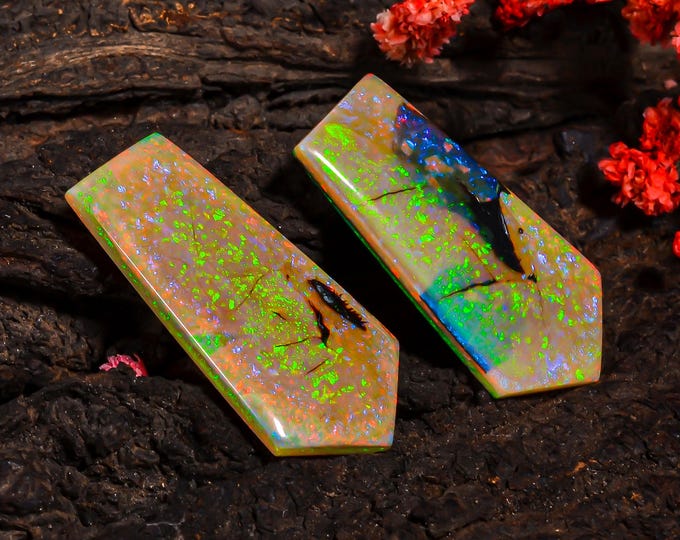 Monarch Opal Cabochon, Iridescent Natural Opal Stone for Crafting, Elegant Gift Idea for Jewelry Lovers, Pentagon Pair 37X18X4MM 27.00 Cts