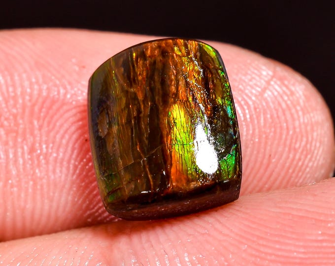 Dazzling Top Grade Quality 100% Natural Ammolite Radiant Shape Cabochon Loose Gemstone For Making Jewelry 10X9X4 MM 05.00 Cts. KR41-56