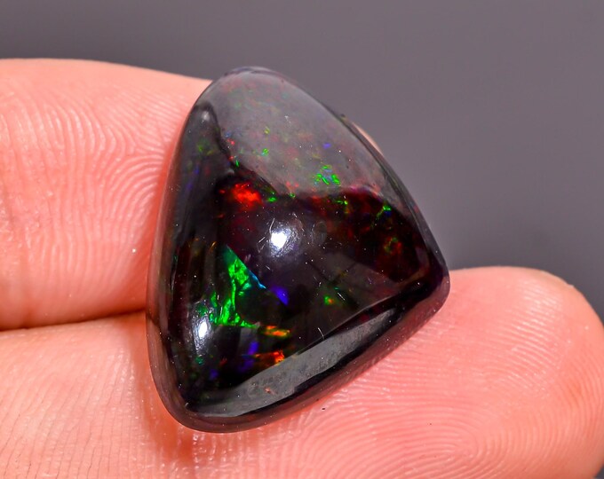 09.40 Cts. Natural Black Opal Cabochon, Iridescent Gemstone for Crafting, Perfect Gift for October Birthdays. 16x21x07mm