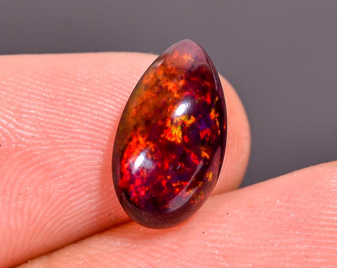 02.25 Cts. Natural Black Opal Cabochon, Iridescent Gemstone for Crafting, Perfect Gift for October Birthdays. 12x07x04mm