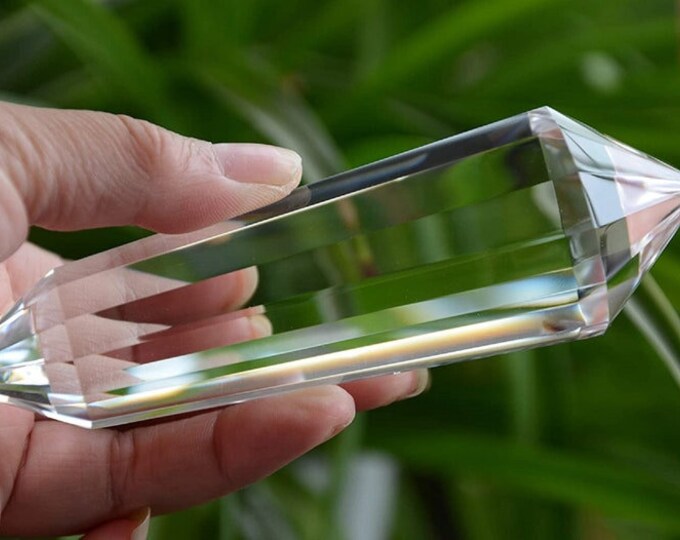 Hand Cut Real Tibetan Indian Himalayan High Altitude 99% Clear 13 Sided Crystal Point Quartz Vogel Wand 5.49 Inch Spiritual Reiki Healing