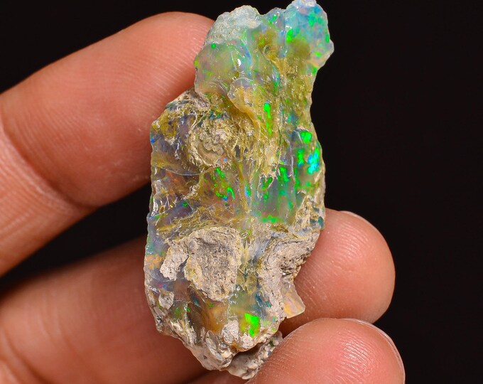 Excellent Top Grade Quality 100% Natural Welo Fire Ethiopian Opal Fancy Rough Loose Gemstone For Making Jewelry 34X16X13 MM 28.00 Cts KR63-7