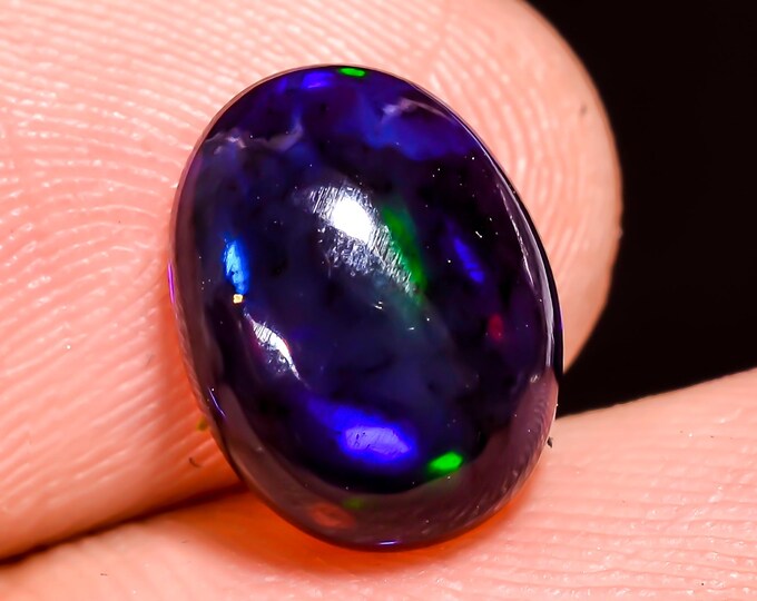 Natural Fire Black Ethiopian Opal Oval Gemstone 10x08x04 MM 02.00 Ct