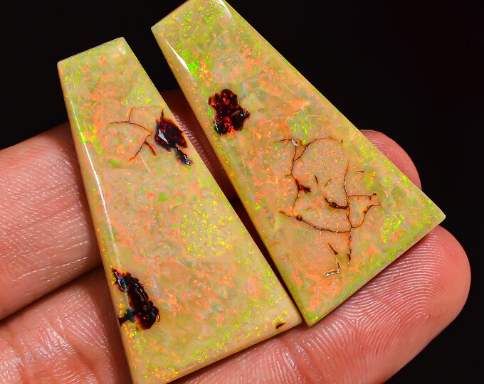 Monarch Opal Cabochon, Vibrant Gemstone for Handmade Jewelry, Perfect Gift for Birthdays and Special Occasions**  Pair 37X21X4MM 27.50 Cts