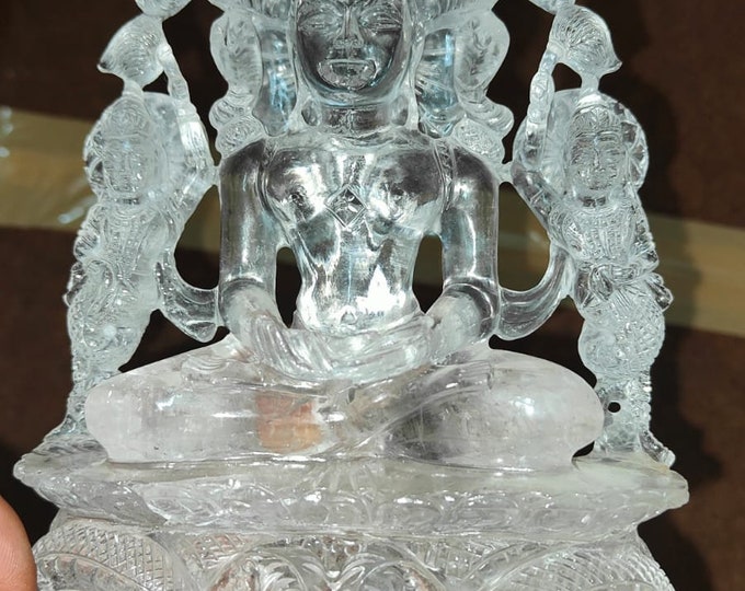 Clear Crystal Parshwanath Statue Idol Murti Beautifully Crafted 9 Inches Suitable for Home Temple and Home Decor Hall and Living Room