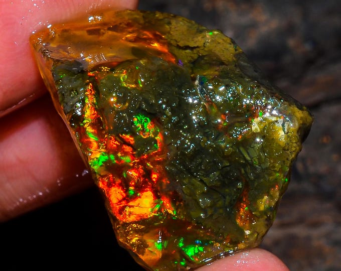 Opal Rough Gemstone, Natural Crystal Opal Rough,Welo Fire Crystal Opal, Flashy Fire Specimens Ethiopian Opal Raw, Oil Opal Rough, 25.50 Cts.