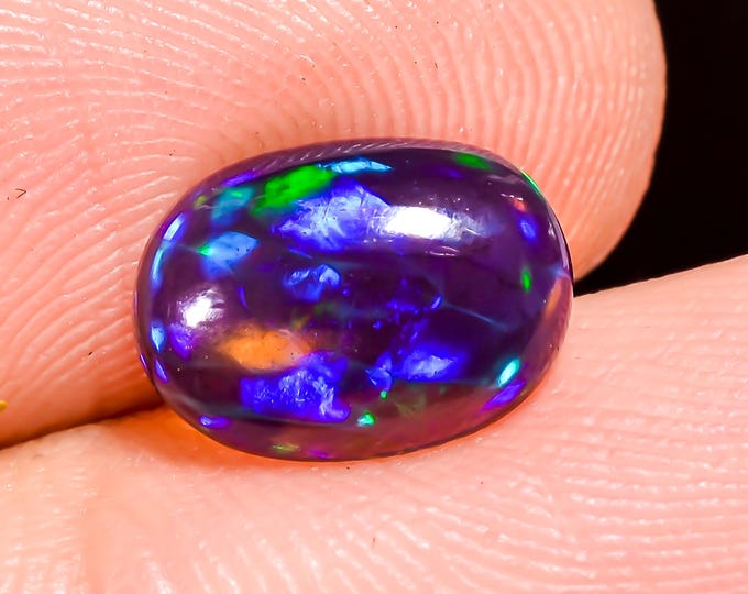 Natural Fire Black Ethiopian Opal Oval Gemstone 9x7x3 MM 1.00 Ct
