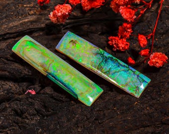 Monarch Opal Cabochon Pair: Vibrant Gemstone for Jewelry Making (40X10X3MM, 17.50 Cts)