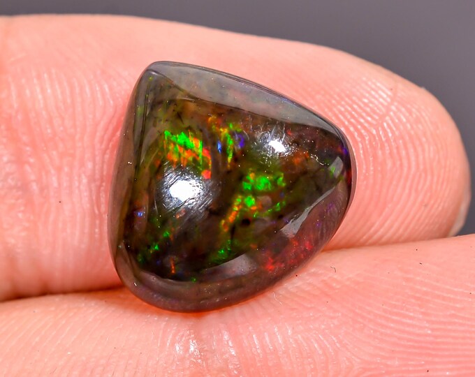 03.80 Cts. Natural Black Opal Cabochon, Iridescent Gemstone for Crafting, Perfect Gift for October Birthdays