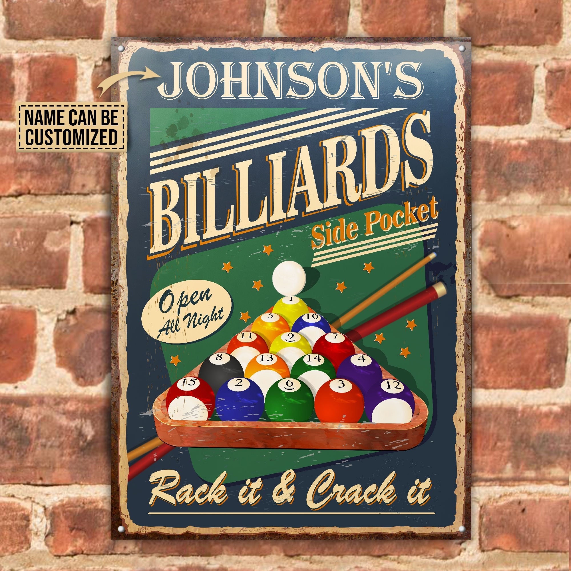 Personalized Billiards Metal Sign Rack It & Crack It Vintage Etsy