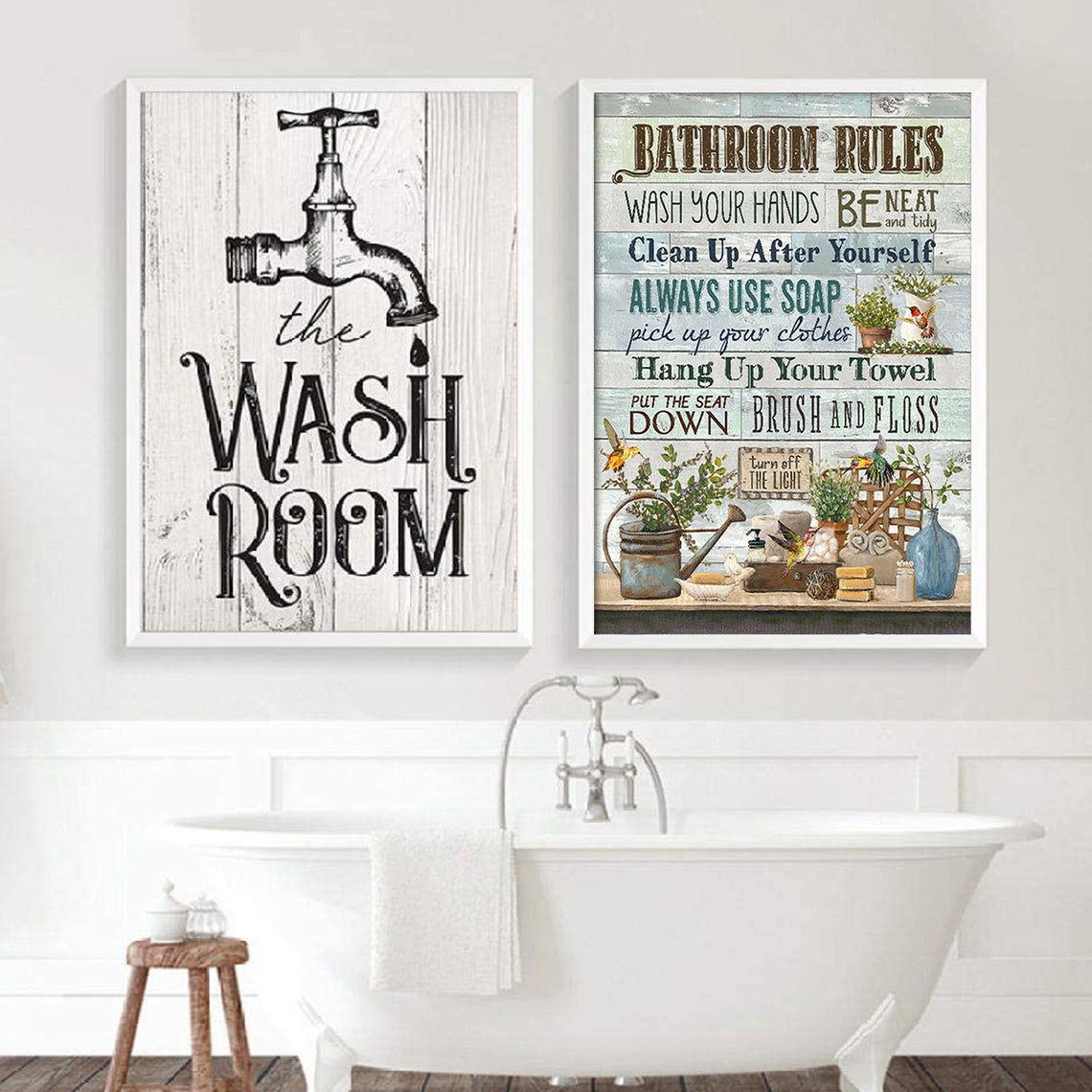 Bathroom Rules Poster & Canvas Restroom Wall Decor Toilet Etsy