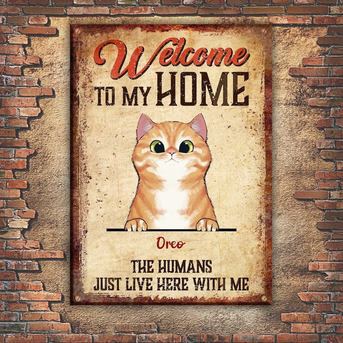 Personalized Funny Cat To Our Home Metal Sign The Etsy