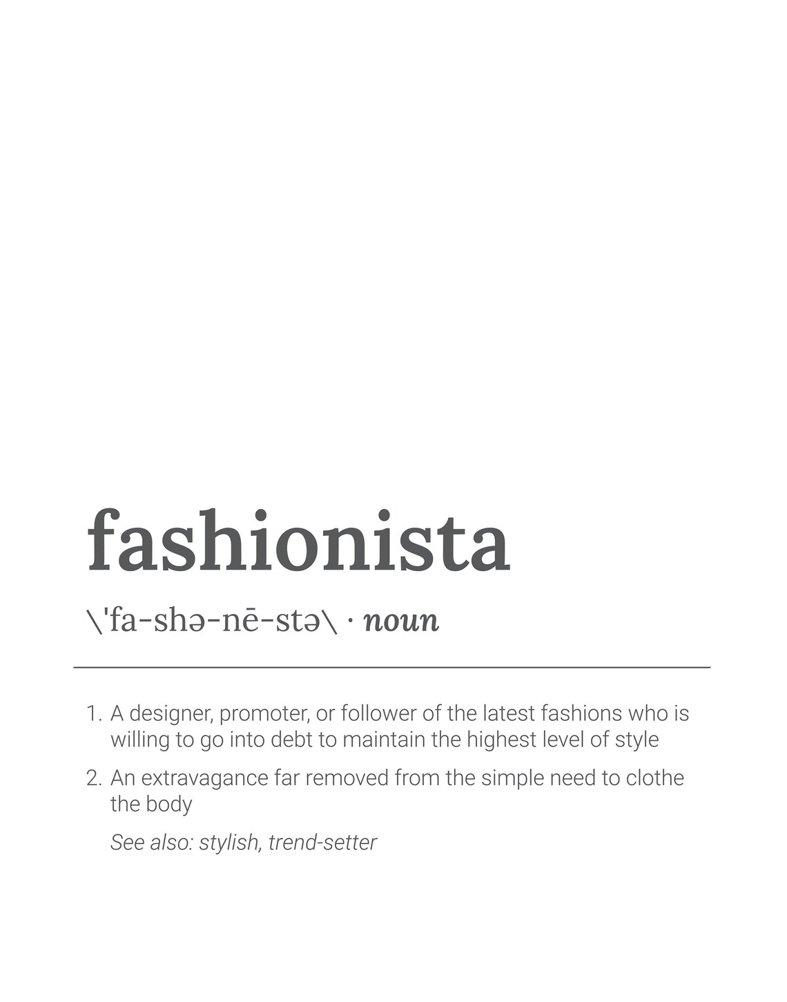 Fashionista Definition Poster Simply Download & Print Etsy
