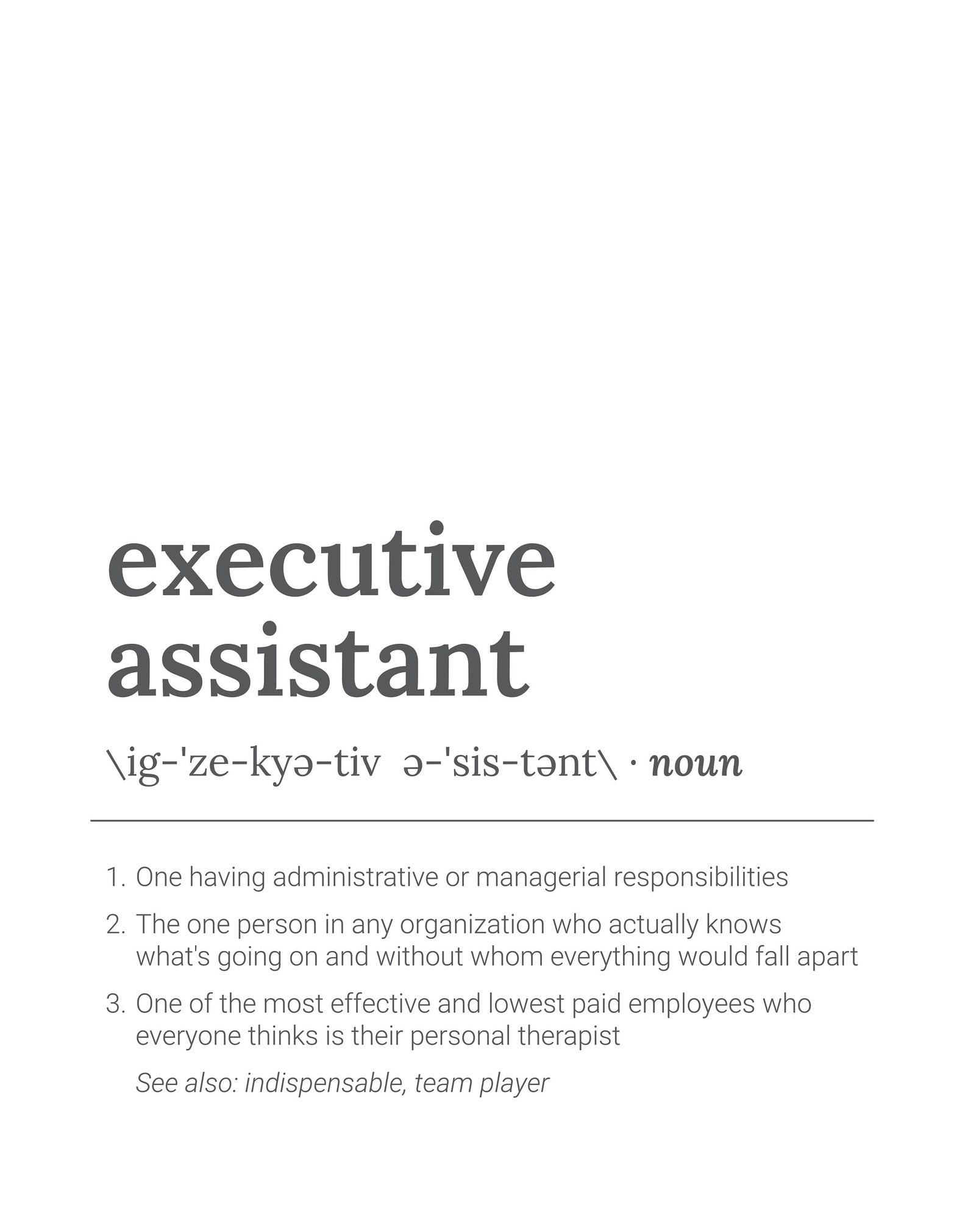 Executive Assistant Definition Poster Simply Download & Etsy