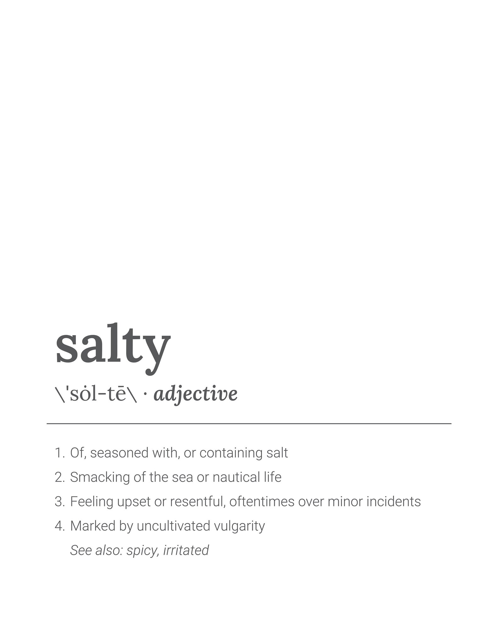 Salty Definition Poster Simply Download & Print Etsy