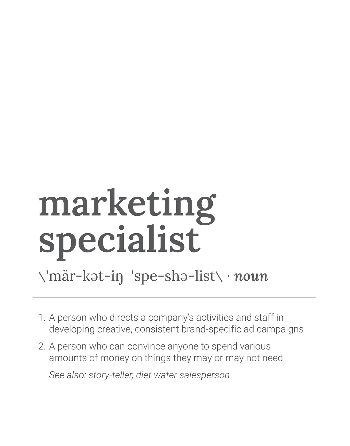 Marketing Specialist Definition Poster Simply Download & Etsy