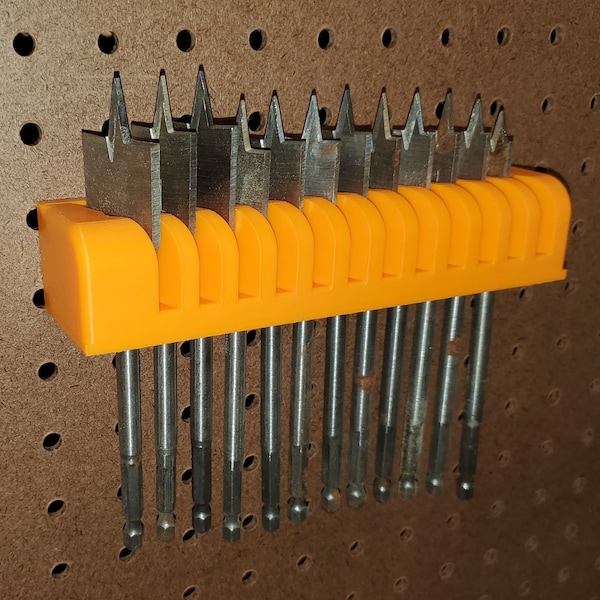 Pegboard/Skadis organizer for 1/4" spade/paddle bits - holds 12