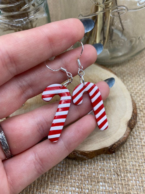 Peppermint Candy Cane Drop Earrings Christmas Food Kawaii