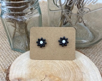 Black flower studs - hypoallergenic - gothic - small - stud earrings - jewellery - surgical steel