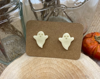 Glow in the dark ghost stud earrings - ghosts - halloween - hypoallergenic - surgical steel