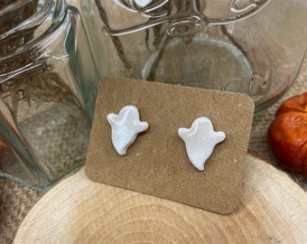 Pearlised white ghost studs - Halloween - ghosts - resin - surgical steel - hypoallergenic