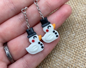 Snowduck drop earrings - Christmas - Gift - Kawaii - Hypoallergenic