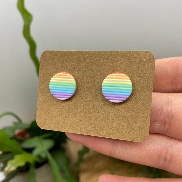 Pastel rainbow striped stud earrings - rainbow - surgical steel - hypoallergenic