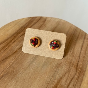 Chocolate and strawberry pancake stud earrings - pancake day - shrove Tuesday - surgical steel - hypoallergenic - food