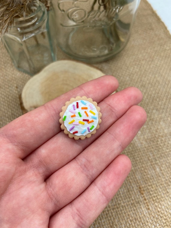 Iced sugar cookie pin badge with rainbow sprinkles Etsy