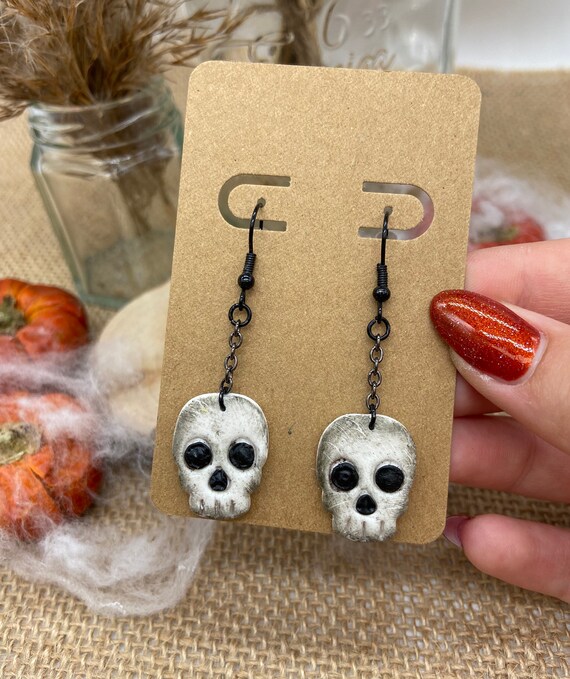 Skull Drop Earrings Halloween Gothic Emo Hypoallergenic Etsy Australia