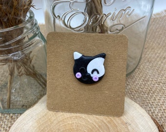 Black and white cat polymer clay pin badge - animal - animal lover - gift