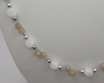 Kette, Perlenkette weiß grau, Silberkette mit Polaris Perlen, Statement Kette, Perlenschmuck modern, Unikat Weihnachtsgeschenk