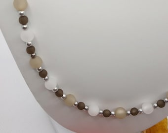Halskette Polarisperlen Perlenkette weiß grau anthrazit, Halskette, Silberkette mit Polarisperlen, Statement Kette, Perlenschmuck modern