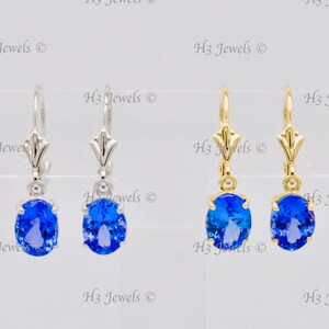 Real 14k Yellow or White gold  Natural Tanzanite earring 2.60 carats December Birthstone Leverback