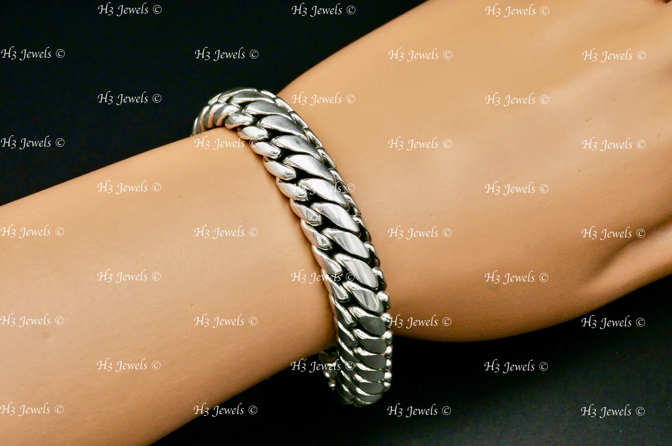 925 Sterling Silver Handmade Unique Curb Bracelet 8.5 Inches 11.5