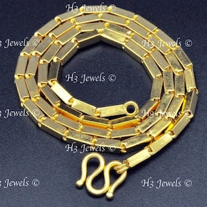 Real 24k Yellow gold Box Baht Necklace M lock  20-24 inches  32.50 grams