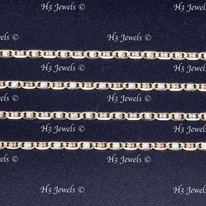 May include: Six rows of gold chains with a repeating pattern of oval links and star-shaped accents. The chains are in three colors: yellow, white, and rose gold. The text "H3 Jewels" appears at the top and bottom of the image.