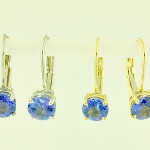 Real 14k Yellow or White gold Leverback Natural Tanzanite earring 1.00-2.00 carats 5-6mm December Birthstone