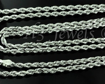 Real 14k White Gold Rope Necklace 16 - 24 inches Brand new 3 mm 11.20 -16.80 grams