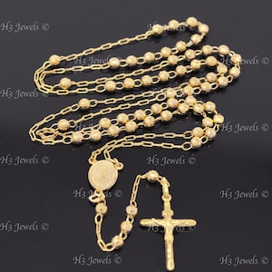 14k Yellow gold diamond cut bead chain necklace rosary Guadalupe 24 inch 13.10 grams #11239