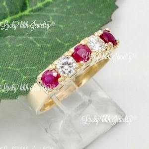 14k Yellow Gold Natural Diamond & Ruby Ring 1.16 ct 5 stone