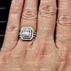 14k Solid White Gold ladies Natural Diamond Ring Cluster 1.20 ct Baguette