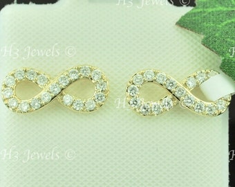 14k Yellow or White Gold Natural Diamond Infinity stud earring 1/4 ct