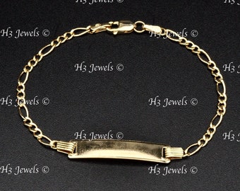 Real 14k yellow gold Baby ID Figaro Bracelet   lobster 6 inches 2.20 grams